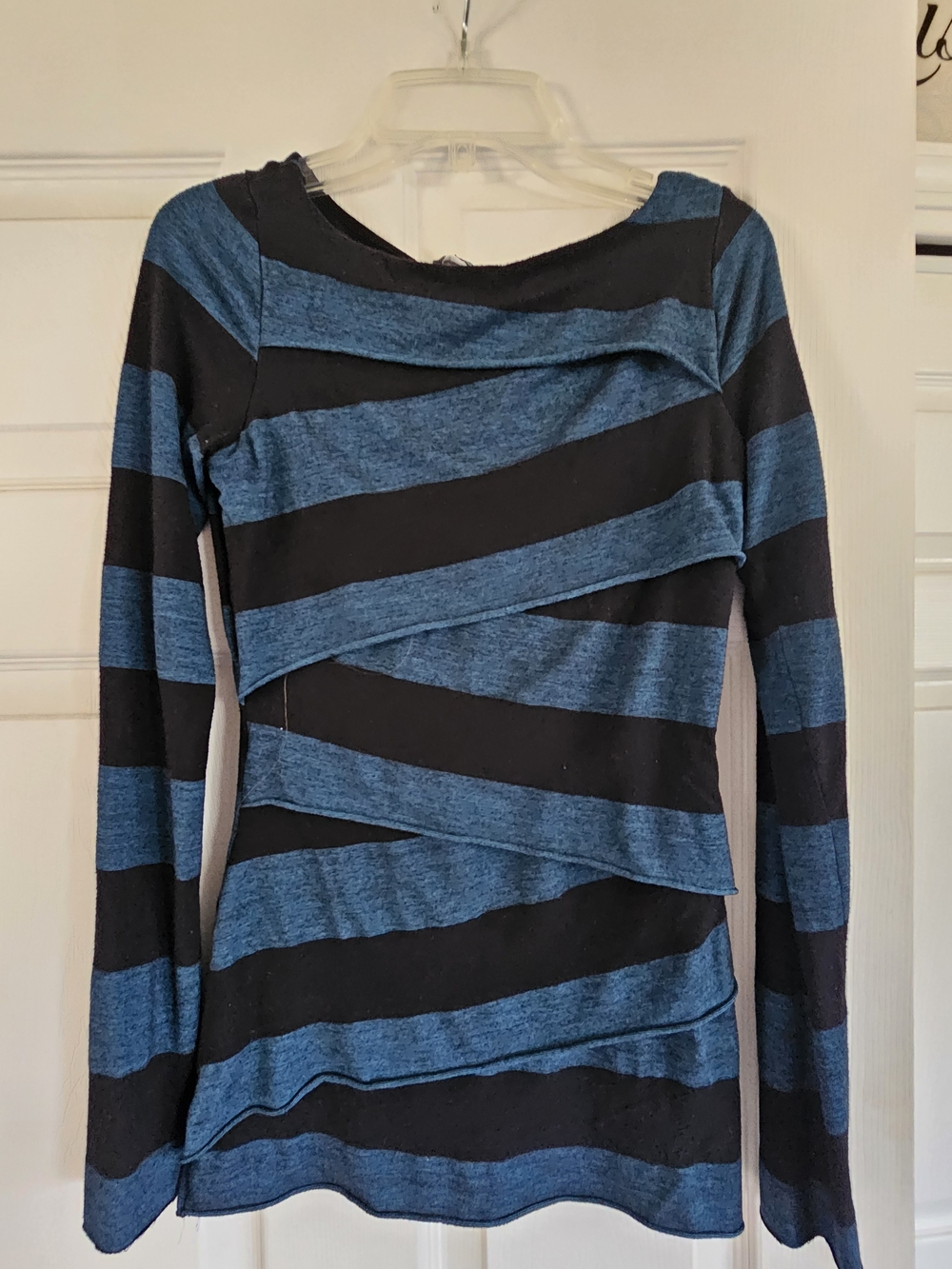 Venus Blue and Black Striped Long Sleeve Top SMALL